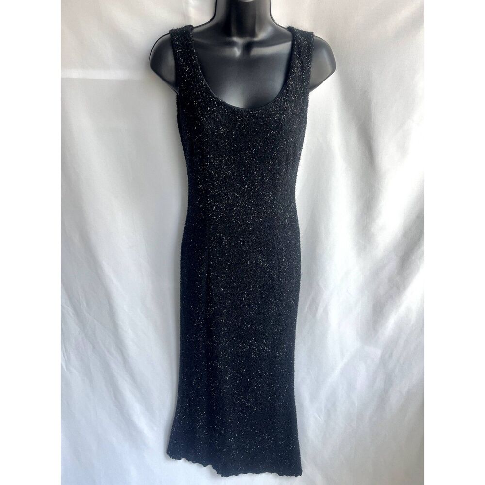 Vintage Miss Ashlee Black Glitter Midi Cocktail Dress Little Black Dress S Fuzzy